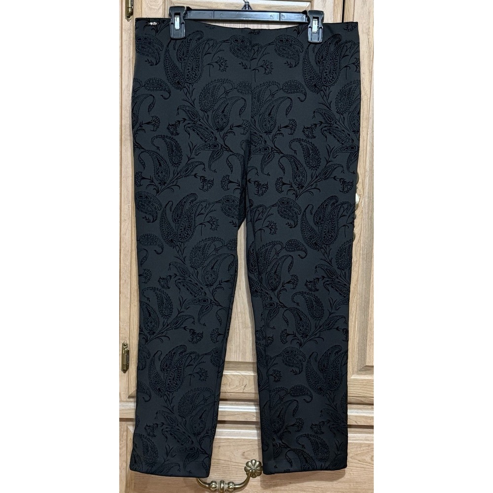 Lisette L Montreal Paisley Pull On Dress Pants Women's 14 Black Stretch Career